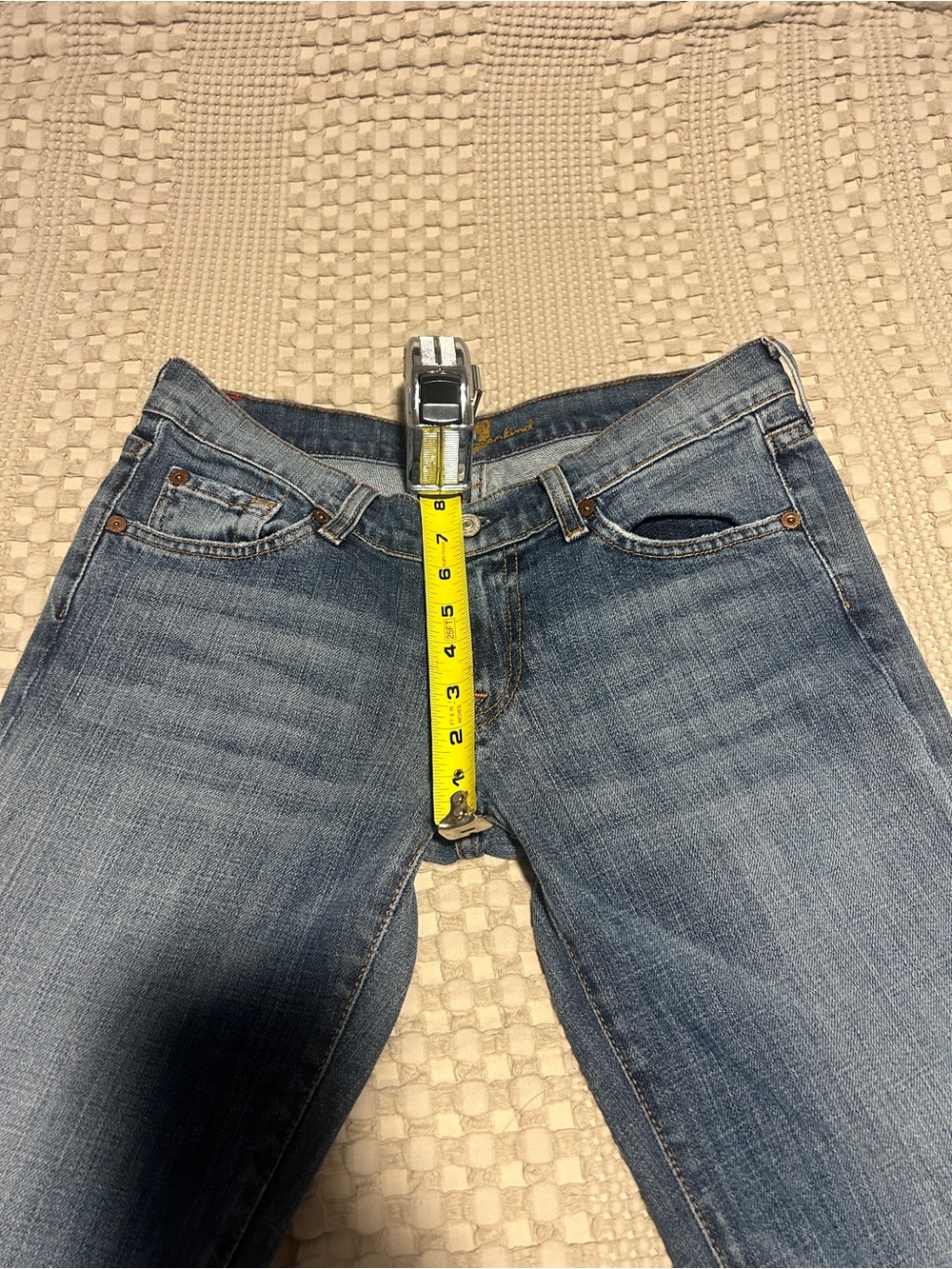 7 For All Mankind Blue Flare Jeans - Mid Wash - Picture 3 of 4